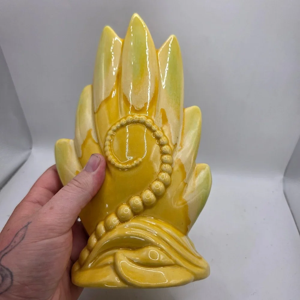 Vintage Royal Haeger Yellow Leaf Vase MCM Sculptural Art Pottery USA Large